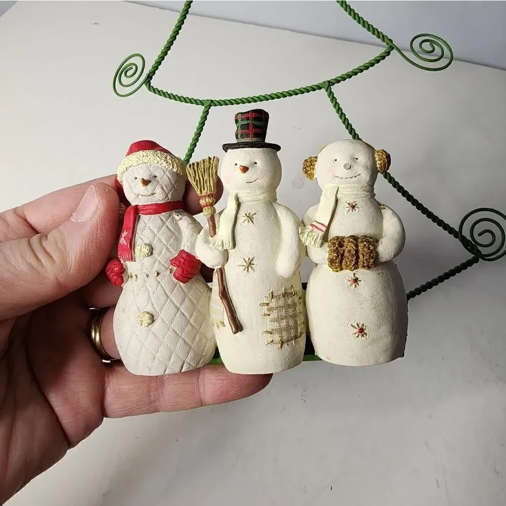 Hallmark Wire Christmas Tree w/3 Snowmen Napkin or Christmas Card Holder